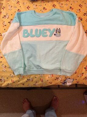 Girls' Bluey Light Blue & White Crewneck Sweatshirt